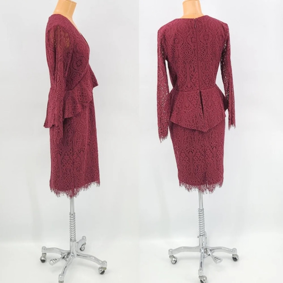 Adelyn Rae Deep Vneck Peplum Lace Long Sleeve Dress - Picture 4 of 14